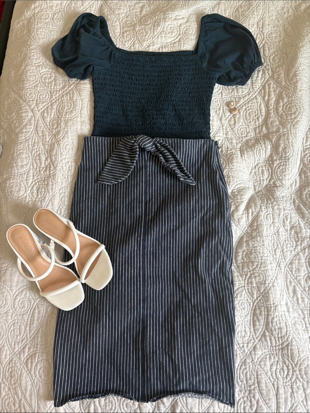 Banana Republic Navy Pinstripe Pencil Skirt J Crew Combo Business Casual Outfit